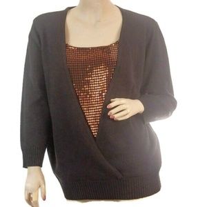 Covington Women's Long Sleeves Pullover Top with Brown Sequin Size Large